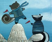 Kids Wall Art, Nursery Painting, Animal Mountain Climbers