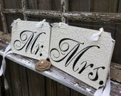MR and MRS 9 x 7 Chair Signs WEDDING Signs Hand Painted Bride and Groom