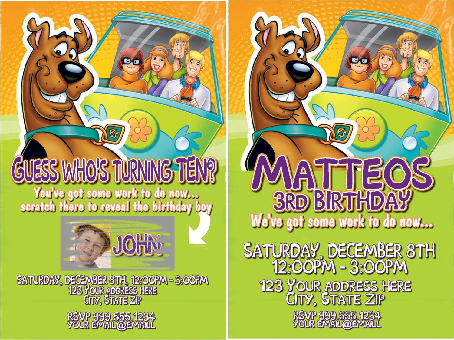 Items similar to 21 - Scooby Doo 4x6, scratch off, thank you Birthday ...