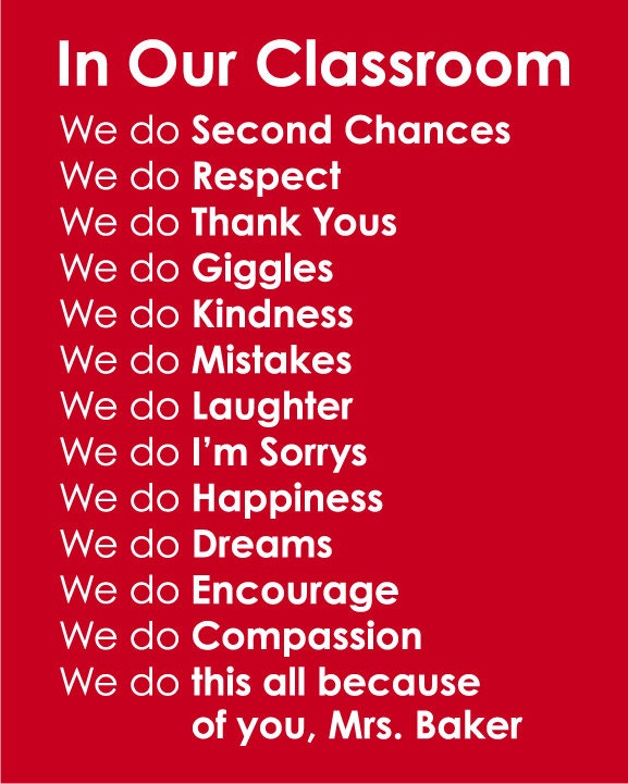 Subway Art "In Our Classroom" Family Rules Print - Teacher Gift - Art Poster House Rules - 8"x10"