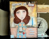 Original Art Painting: Knowledge Girl - 9x12 Original Mixed Media Art, Folk Art Painting, Whimsical Art, Whimsical Girl, OOAK