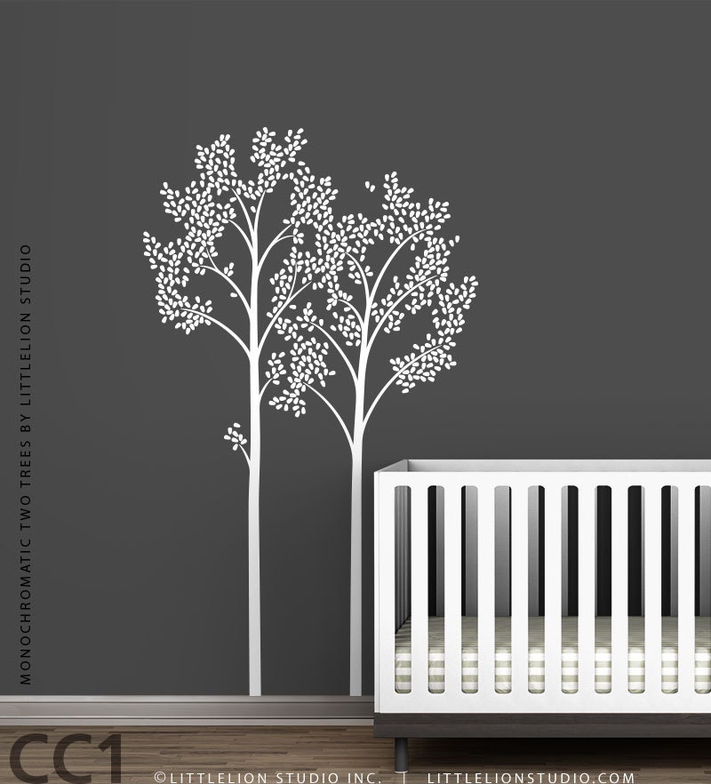 Monochromatic Two Trees Wall Decals by LittleLion Studio - Baby Nursery Wall Decor