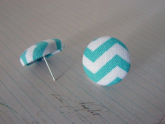Chevron Fabric button earrings coral mint or navy and cream handmade designs and vintage treasures by studio346