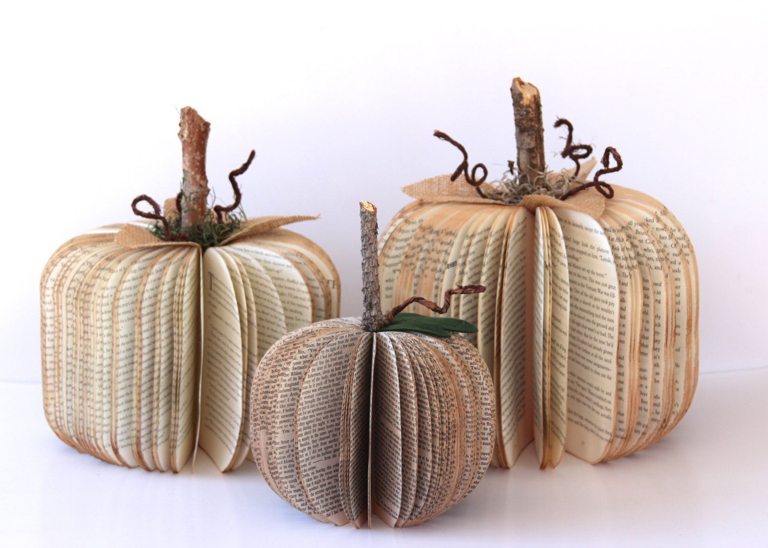 Set of 3 VINTAGE BOOK PUMPKINS /// Small Medium and Large /// Made to Order