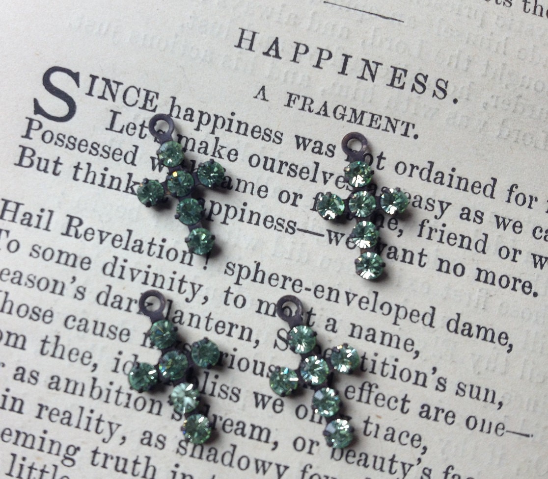 Vintage Swarovski Rhinestone Cross Charms Chrysolite lot of 4