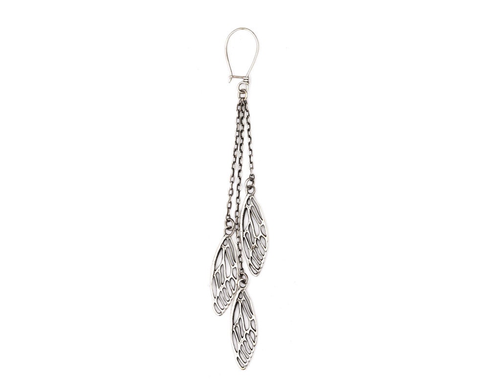 Dangle Earrings - Chain Earrings - Cicada Wing Sterling Silver Earrings