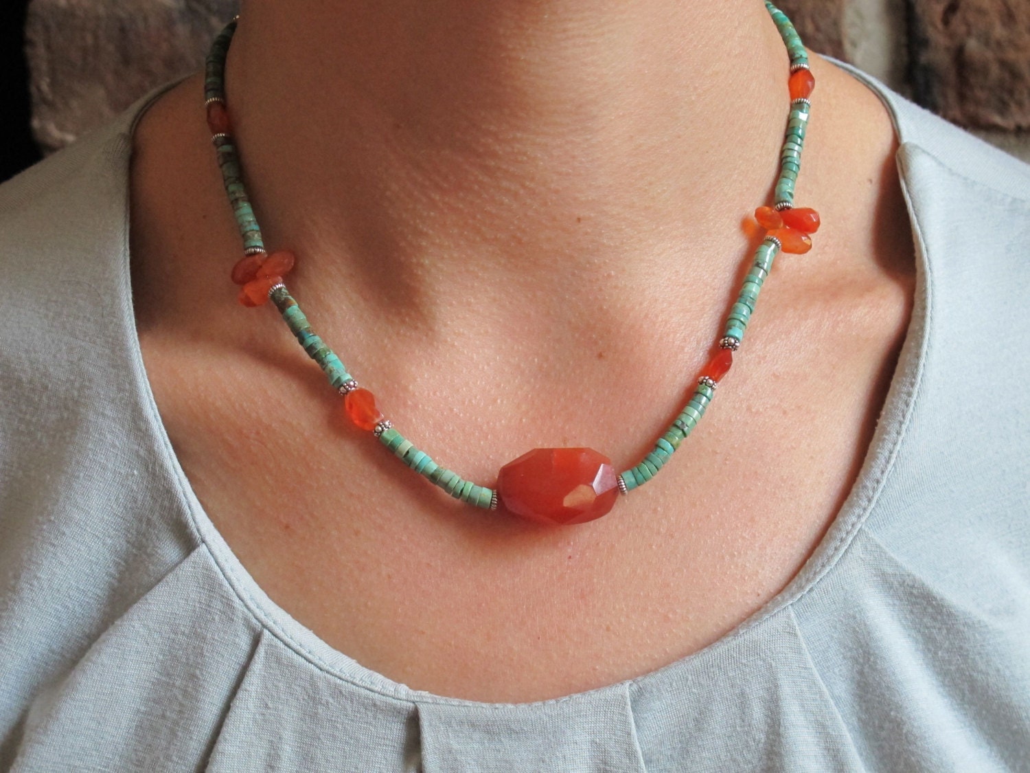Elegant Necklace - Natural Turquoise and Carnelian - Katie's Carnelian