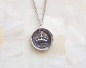 Sterling Silver Crown Seal Pendant on an Oxidized Sterling Silver Chain Necklace (N1587)