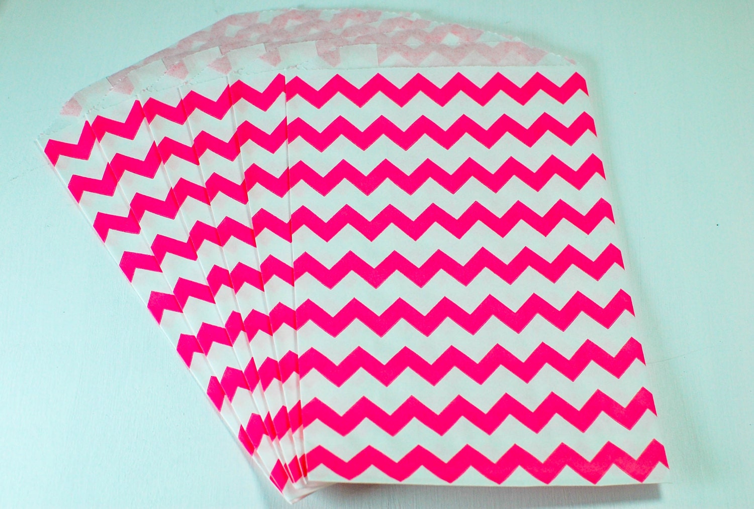 Set of 6  Hot Pink Chevron Middy Bitty Bags