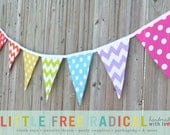 Bright Rainbow Polka Dot & Chevron Fabric Pennant Bunting Banner - great for birthday party decor, nursery, playroom, photo prop