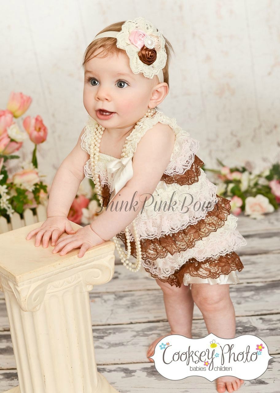 Petti Lace Romper and Baby Headband SET , Baby Girl Headband and Lace Petti Romper SET.  Petti Romper, Girls Headband, Newborn Headband.