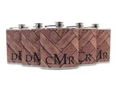 Monogrammed Chevron Faux Wood Flasks for Groomsmen Wedding Favor 6oz and 8oz Sizes