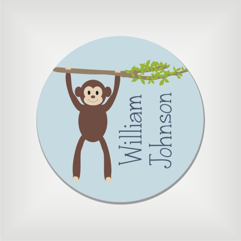 Personalized Children's Melamine Plate - Monkey Plate - original design by a drop of golden sun