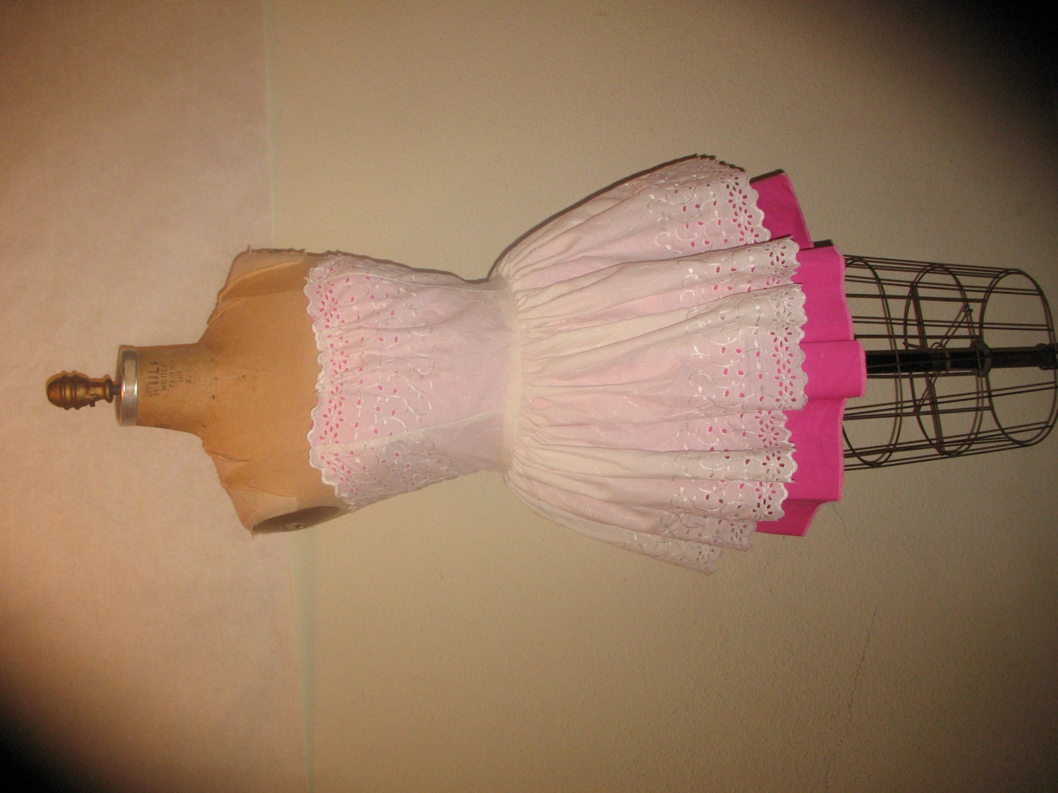 Vintage Lace Gathered SweetHeart Strapless Mini Dress with Hot PInk Lining