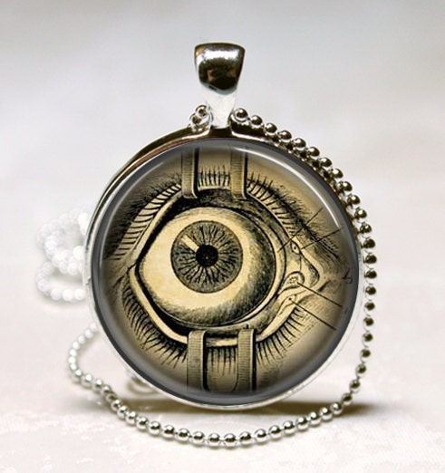 Steampunk Jewelry Human Anatomy Eyeball Necklace Evil Eye Science Medical Art Pendant with Ball Chain Included (ITEM B011)