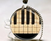 Piano Necklace Sheet Music Jewelry Black and White Piano Keys, Keyboard, Musicians, Musical Art Pendant With Ball Chain Necklace Included