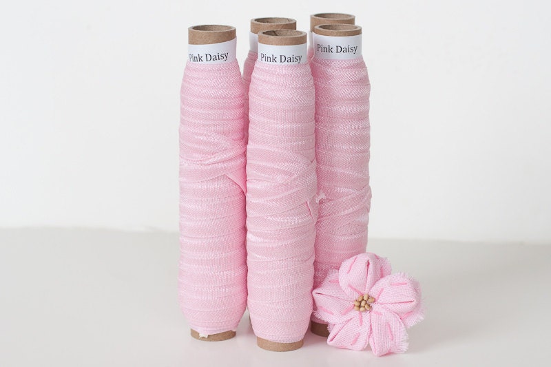 Pink Daisy Fold Over Elastic for Baby Headbands - 5 Yards of 5/8 inch FOE