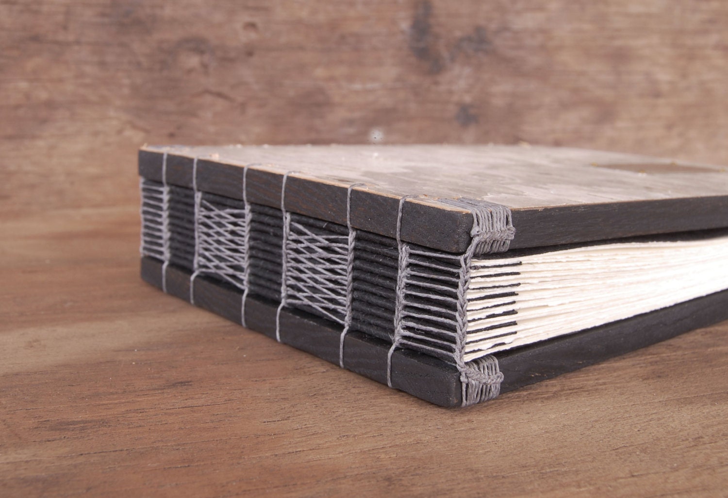 birch bark guest book -  personalized custom wedding wood book / rustic natural cabin nature inspired black gray  - made to order