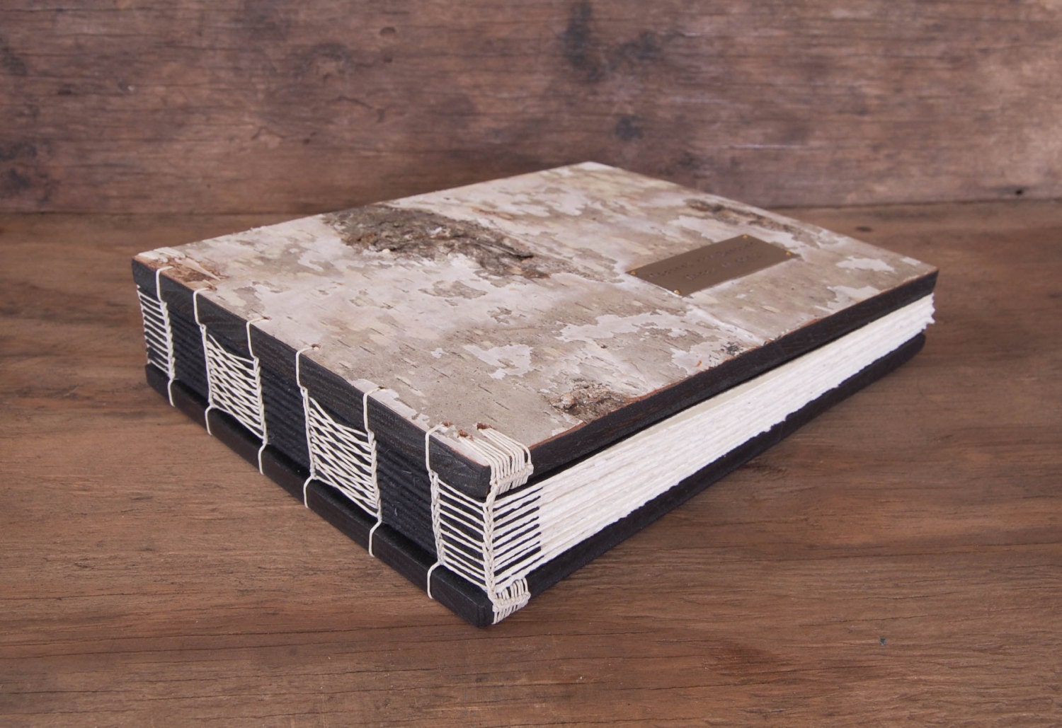 guest book - custom birch bark wedding wood book - rustic personalized black neutral -made to order