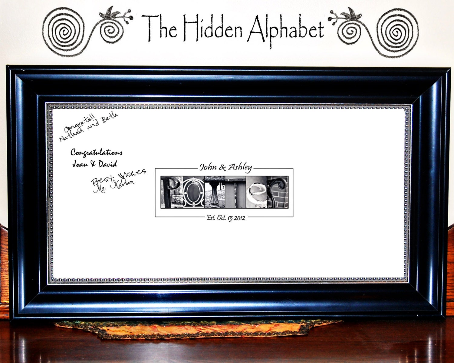 Wedding GUEST BOOK Alphabet Photography Art  Personalized Name Print 12x24  Signature NAME Frame