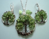 Tree of Life Pendant Necklace and Earring SET -Wire Wrapped Peridot Gemstone Necklace- August Birthstone