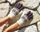 Fair Isle Star Gloves in Brown and Cream made in all natural wool / alpaca / silk