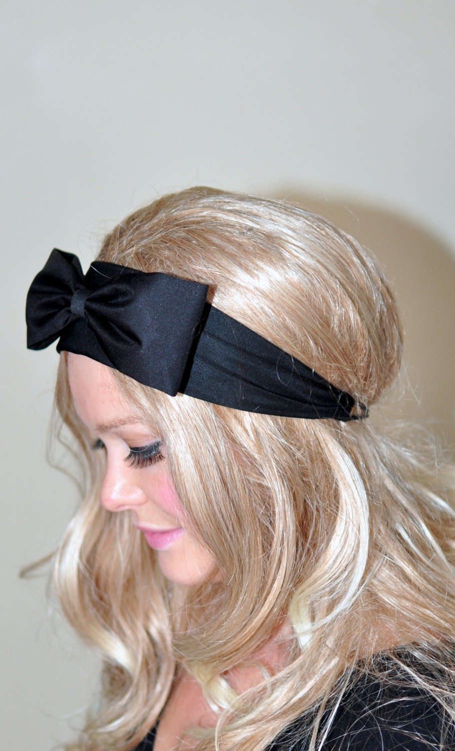 Black Bow Headband Black Headwrap Big Bow Headband Girly Cute Adjustable Gift under 25