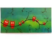 Owls on a Branch Original Acrylic Painting - Colorful Nursery Art