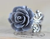 Rose Ring Flower Rings Grey Bridesmaids Gift Wedding Jewelry