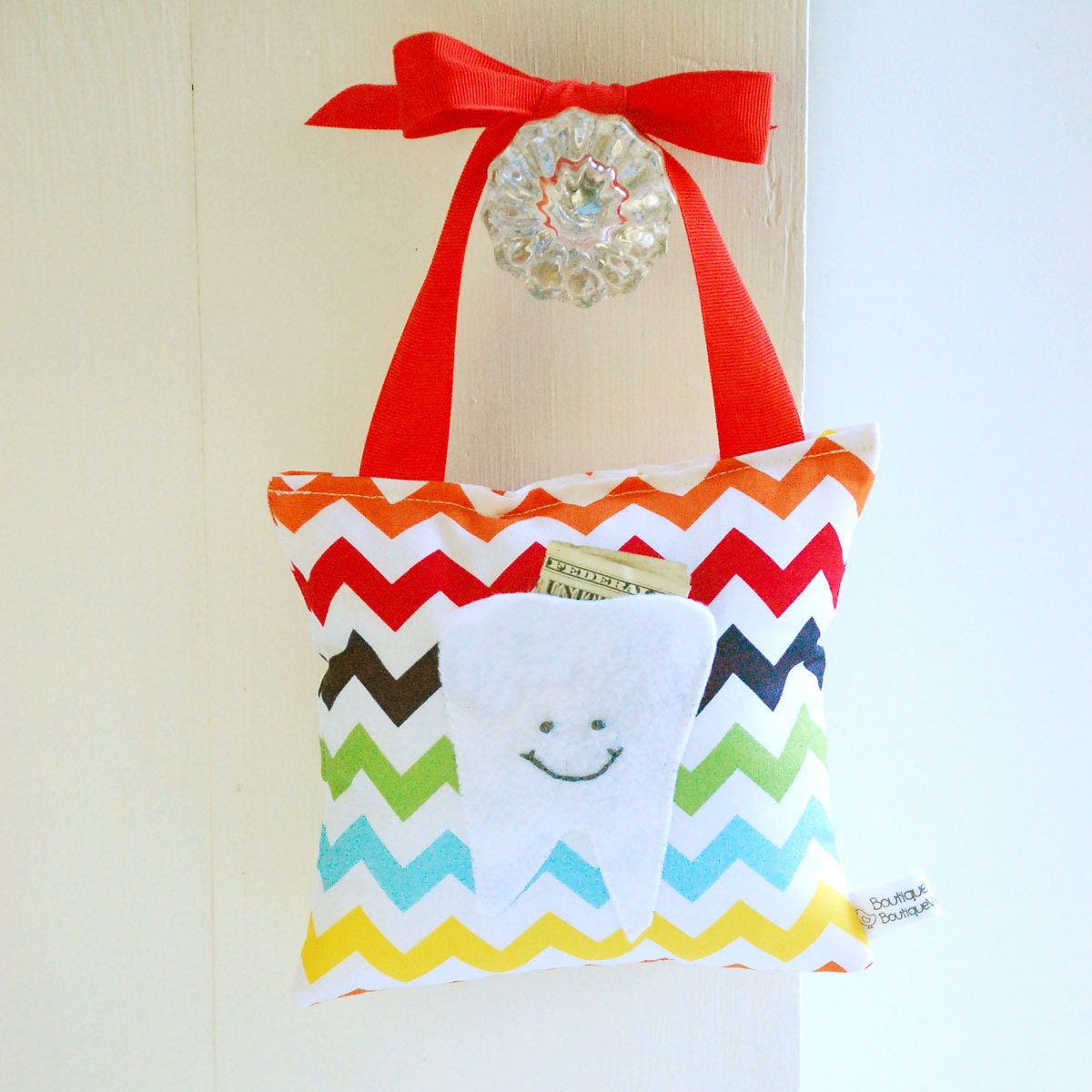 Kid's Tooth Fairy Pillow Tooth Fairy Gift in Rainbow Chevron Print Cotton