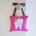 Girls Tooth Fairy Pillow in Hot Pink with Rock Star Ribbon