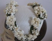 1950's Headband Hat-White Floral, Birdcage Veil