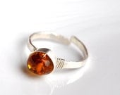 Natural Baltic Amber Ring in Sterling Silver - Textured Band, Size 7.5, Lightly Adjustable, Wire Wrapped Amber, Gift For Her, 2013