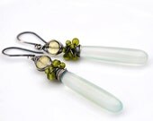 Pale Blue Chalcedony Lemon Quartz Earrings in Oxidized Sterling Silver with Olive Green Gemstone Cluster - Spring Fashion For Her 2013