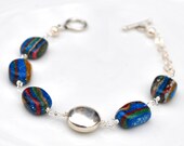 Rainbow Cascilica Organic Nugget Bracelet in Sterling Silver - Bold Blues, Striped Natural Gemstones, Summer Whimsy, Gift For Her 2013