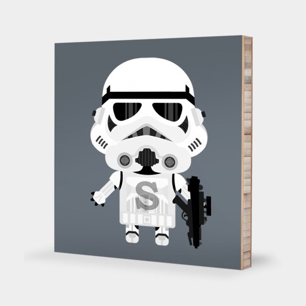 S for Stormtrooper : ABC Block Bamboo Wall Art Series // Alphabet Kids Wall Art Nursery Room Decor Star Wars Sci-fi 4 x 4