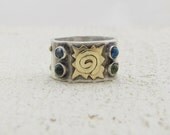 Gold & Sterling Silver Band - Tourmalines Ring -  14k Gold and Silver Ring
