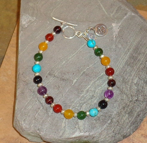 Multi-Gemstone Beaded Chakra Bracelet W/ Om charm