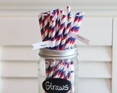 100 Red White Blue Paper Straws Striped Retro Vintage Style Carnival Wedding Birthday Bridal Baby Shower 4th July party W/ Printable Flags Il_170x135