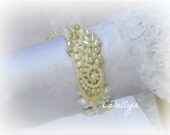 Wedding Pearl Bracelet, Narrow Lace Cuff Bracelet Vintage Style, Bridesmaid Bracelet, Bridal Jewelry