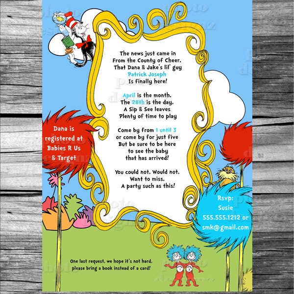 Dr. Seuss Sip & See Baby Shower Invitation PRINTABLE INVITATION DESIGN