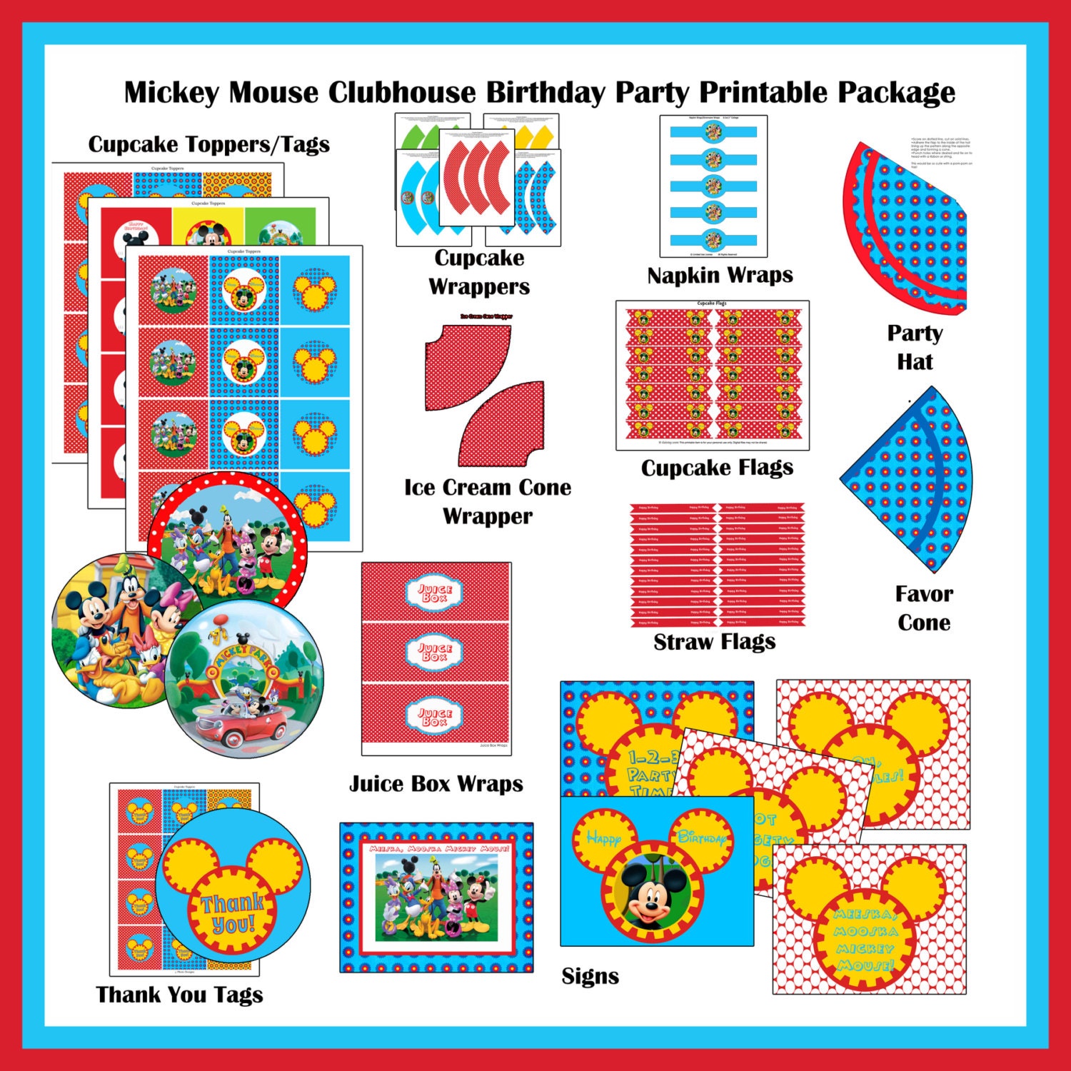INSTANT DOWNLOAD 50% off - DIY Mickey Mouse Clubhouse Birthday Party Printable Package