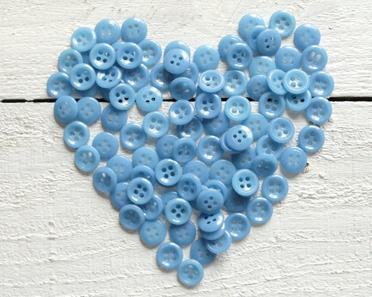 Vintage Buttons - Dutch Blue 4-hole 12 mm Plastic Buttons - c. 1950s New Old Stock, Lot of 100