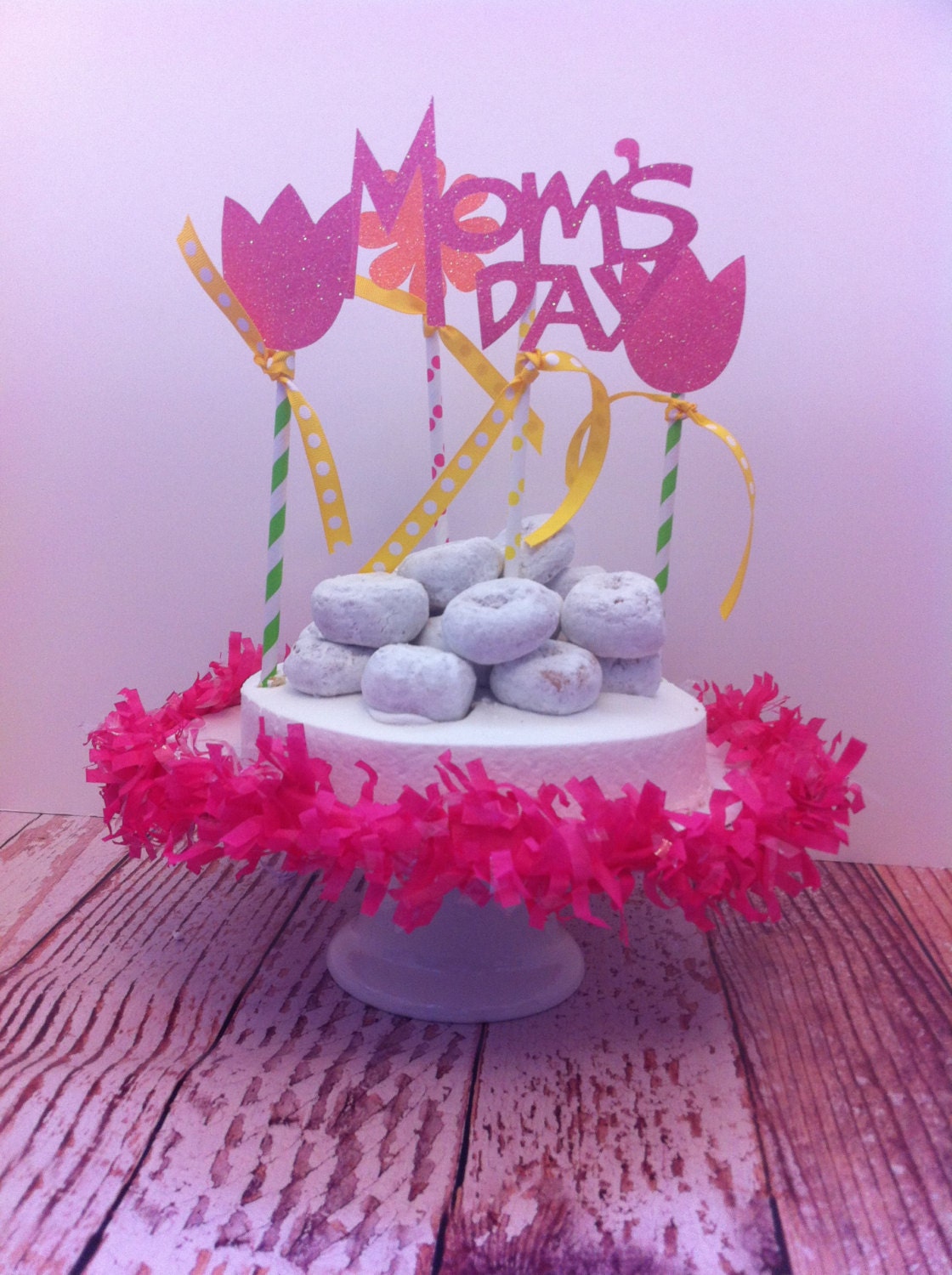 Glittered Mothers Day with flowers Cake Topper Set with party fringe trim Il_170x135
