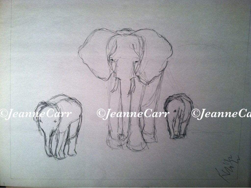 Family of Elephants Original Sketch
