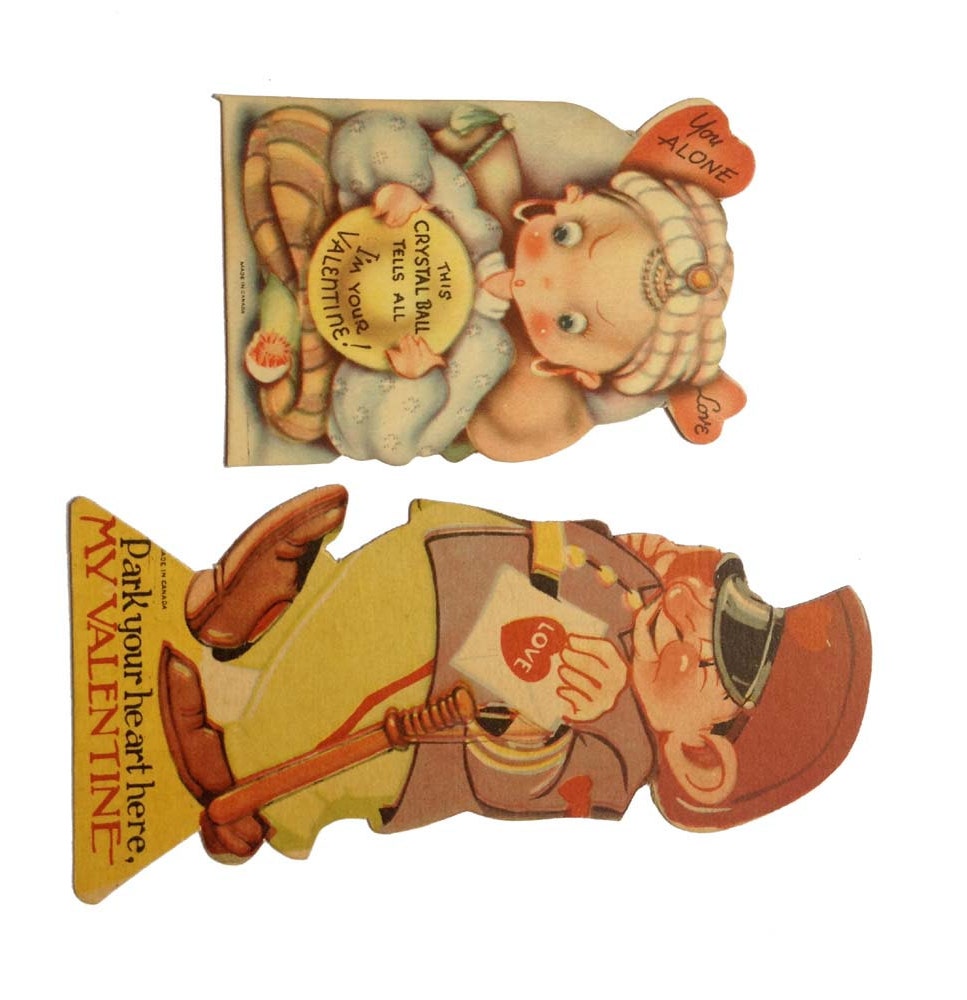 Two Vintage Valentine Cards circa 1940 Single Die Cut Piece (no fold) Made In Canada