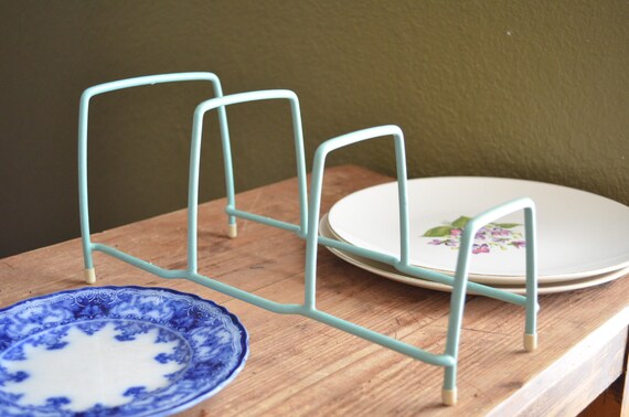 Teal Vintage Kitchen Drying Rack Plate Tray Dish by MyVintageFix