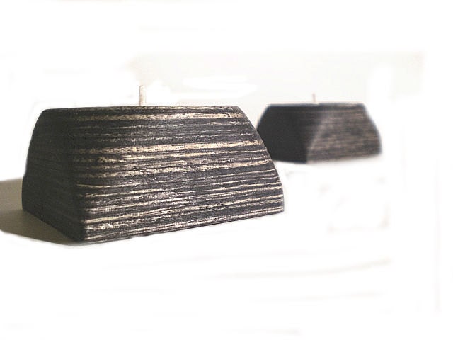 Charcoal gray set of 2 wood tea light holders - Slate, charcoal, light grey.  Home decor, gift idea