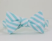 Aqua and White Stripe Bow Tie, Easter Bow Tie