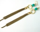 Turquoise and Bone Antique Bronze Tassel Earring - La Barbade Collection - LaNomRahDesigns Turquoise and Bone Antique Bronze Tassel Earring - La Barbade Collection - LaNomRahDesigns